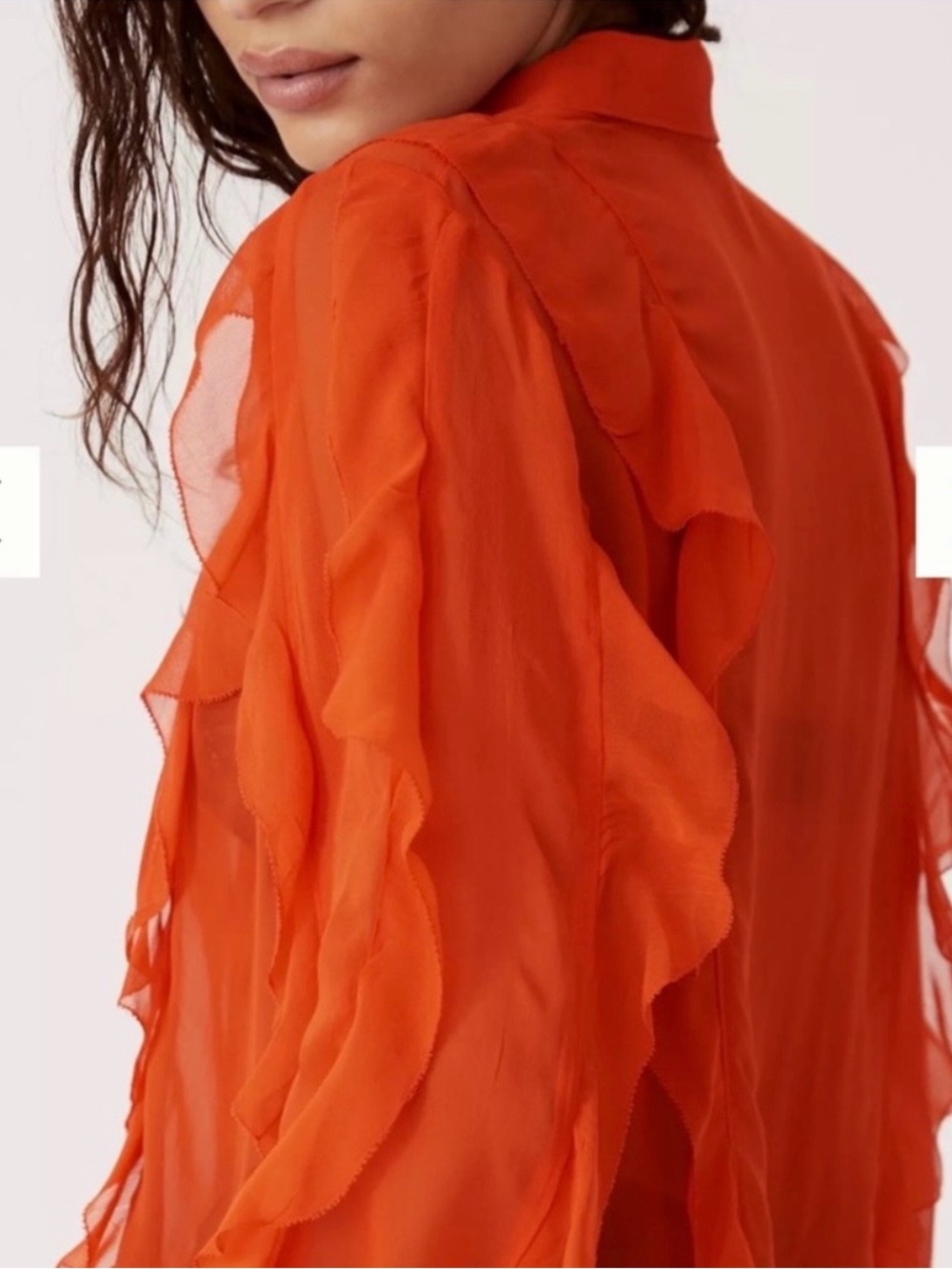 Anthropologie Maeve Sheer Ruffle Button-Up Flowy Blouse in Red/Orange - size 1x - Picture 2 of 9
